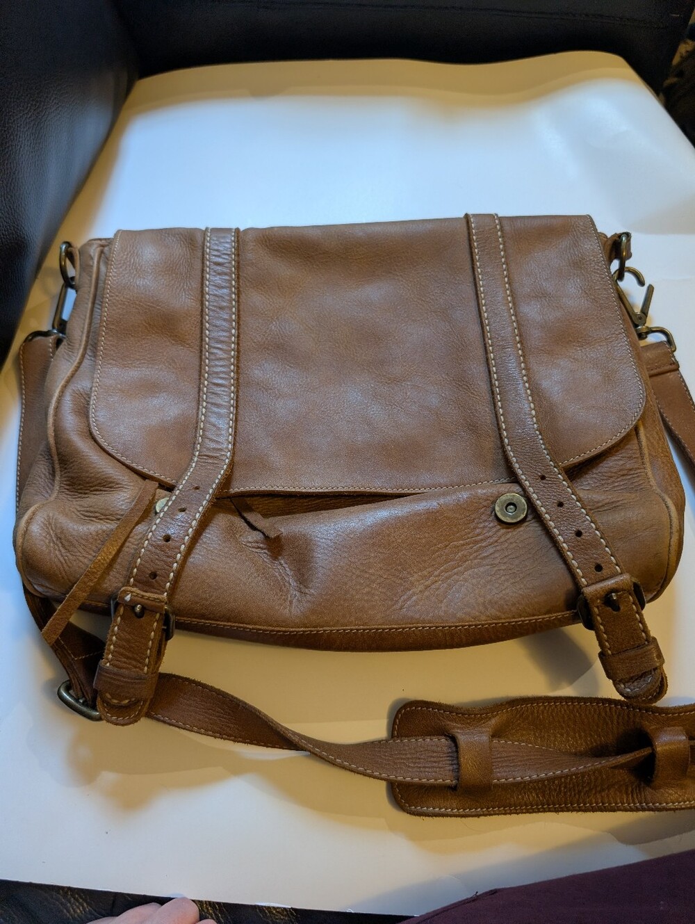 Roots Vintage Made In Canada Leather Laptop Messenger Tribe Bag Satchel Brown Ii